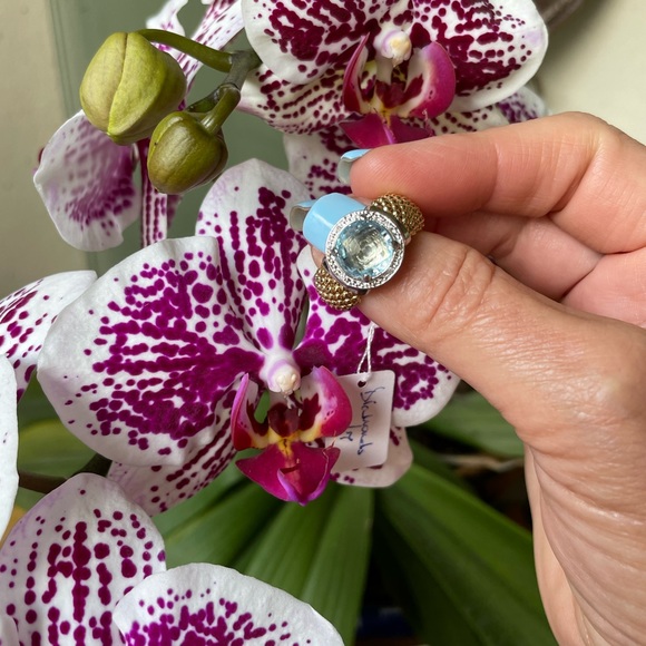 Aquamarine/Diamond S925 Italy gold tone ring - Picture 3 of 15